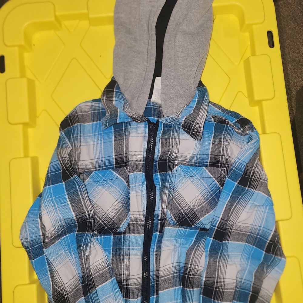 Blue and Black Plaid Kids Hoodie Shirt